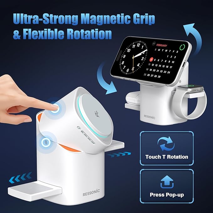 3 in 1 Wireless Charging Station for Apple & Samsung, Qi2 Certified 15W Fast Magnetic Wireless Charger Stand for Magsafe iPhone 17/16/15/14/13/12 Pro Max, Galaxy S25/24/23/22, AirPods, iWatch