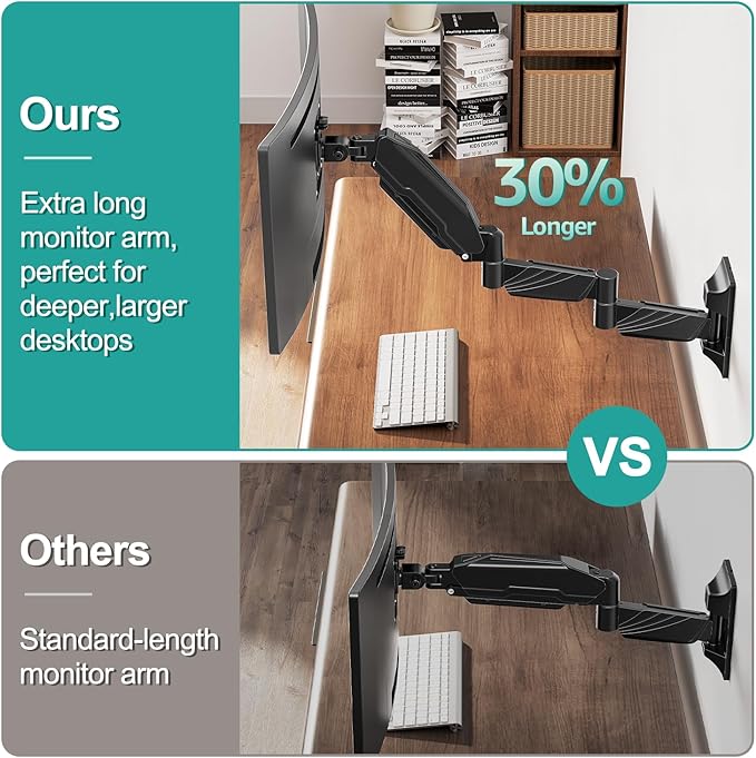 MOUNT PRO Monitor Wall Mount for 13 to 32 inch Computer Screen, Extra Long Adjustable Single Wall Mount Monitor Arm, Full Motion Vesa Wall Bracket 100x100, Hold up to 17.6lbs, Black