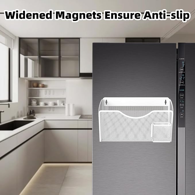 Magnetic File Holder 1 Pockets File Folder Organizer with Pen Holder, Office Hanging Magazine Rack for File Cabinets, Magnetic Paper Holder, No Drilling Mail Organizer for Refrigerator, Office (White)