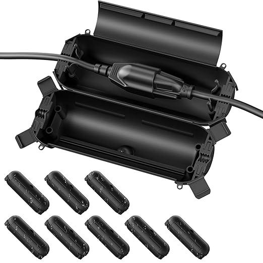 Flemoon [9 Pack] Outdoor Extension Cord Safety Cover, IPX4 Waterproof Connection Protector, Weatherproof Electrical Box for Outdoor Plug, Outlet, Holiday Light, Christmas Decorations, Black