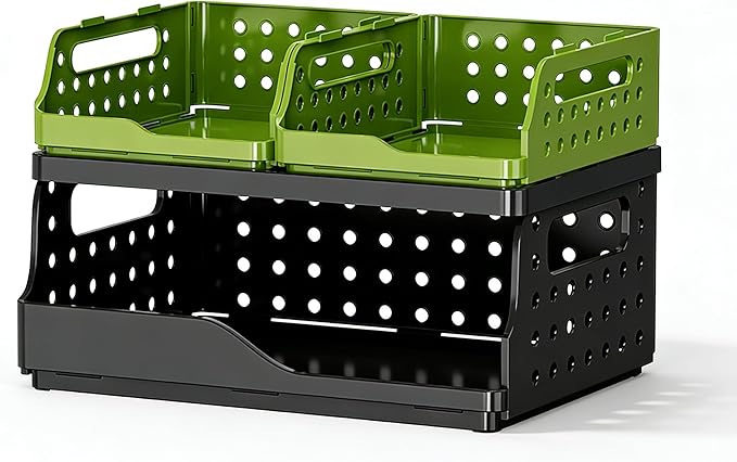 Stackable Desk Organizer, Desktop File Organizers, Tool-Free Assembly Organizer, Stationery, Office Organization(1 Large Black & 2 Small Green).