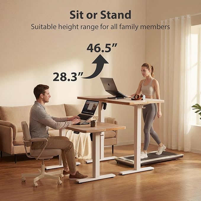 Cubiker Standing Desk, 40x24 Inches Sit Stand Home Office Desk, Electric Stand up Desk, Adjustable Desk with Splice Board, White Frame/Maple Top