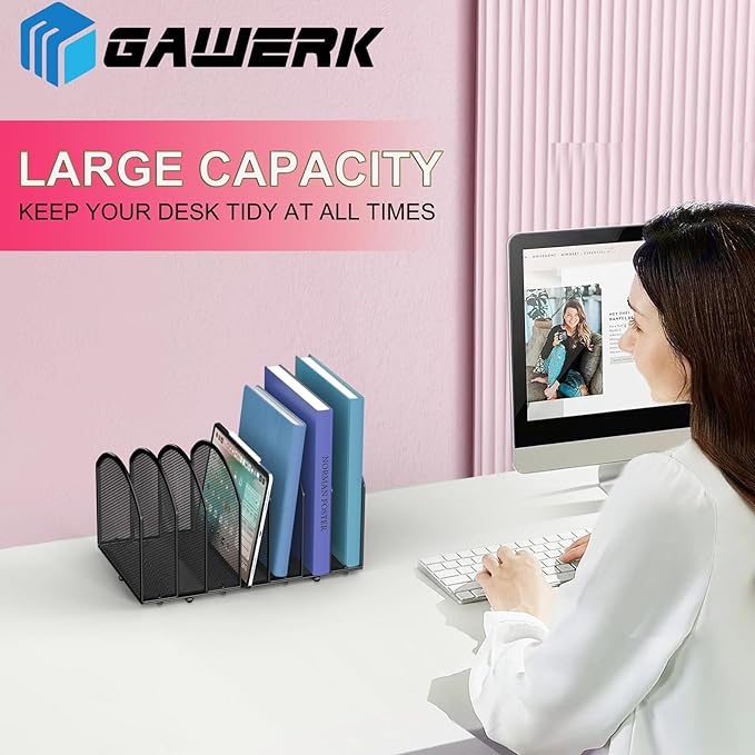 Gawerk 2 Pack Desk File Organizer, 7-Section Upright Mesh Desktop Organizer File Sorter Office Organization Letter Holder, Vertical Desktop File Holder for Office Home, Black