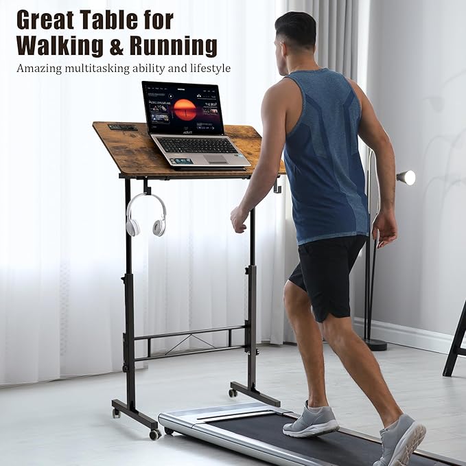SIDUCAL Standing Desk Height Adjustable with Tiltable Tabletop, Rustic Brown