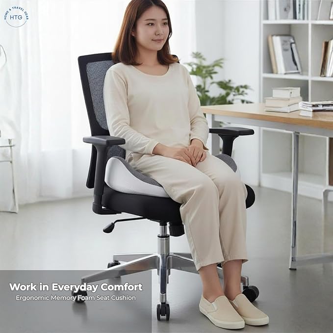 Seat Cushion for Tailbone & Coccyx Pain Relief – Orthopedic Memory Foam for Office Chair, Car & Wheelchair | Sciatica & Back Support | Non-Slip Breathable Washable Cover | Posture & Pressure Support
