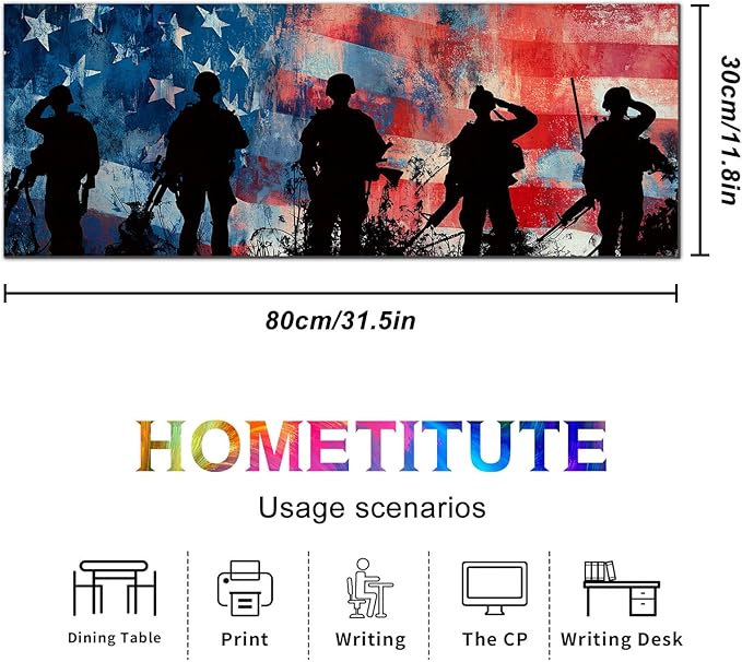 HOMETITUTE XL Mouse Pad 31.5 x 11.8 Inch Patriotic American Flag Soldier Silhouette Desk Mat Large Extended Keyboard Mat Computer Desk Pad Non Slip Waterproof Mouse Pads Gaming Office