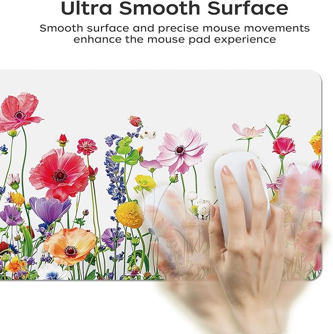 BLESWIN Leather Desk Mat 35.4" x 15.7", Laptop Desk Pad Computer Mat, Non-Slip PU Floral Desk Mat, Waterproof Large Mouse Pad for Office, Home, Gaming (Flower,35.4" x 15.7")