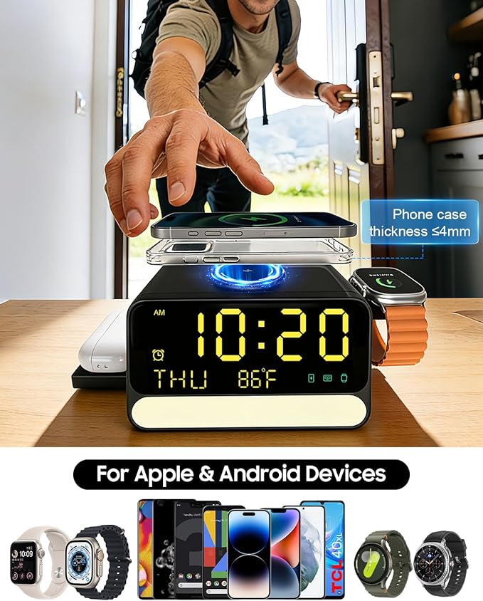 7-in-1 Wireless Charging Station for Samsung&Apple Device, Charger Stand with Voice-Controlled Light, for iPhone 17/16/15/14/13 Pro Max, Samsung Galaxy, Google Devices, Apple&Samsung Watch, AirPods