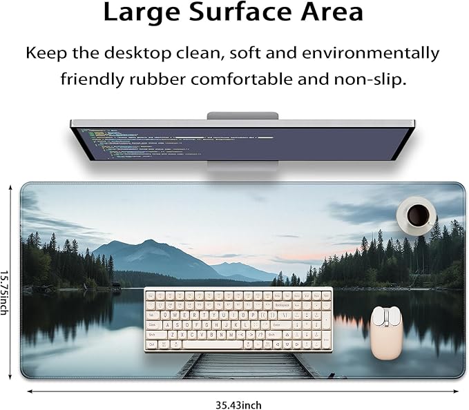 35.4 x 15.7 in, XXL Large Mouse Pad for Desk, Extended Keyboard Mouse Mat for Computer Office, Big Mouse pad with Stitched Edges, Gaming Pc-Beautiful View by The Lake
