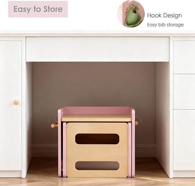 bpmfkid Montessori Weaning Table and Chair Set - Adjustable Design for Toddlers, Ideal for Mealtime, Learning, and Play, Pink