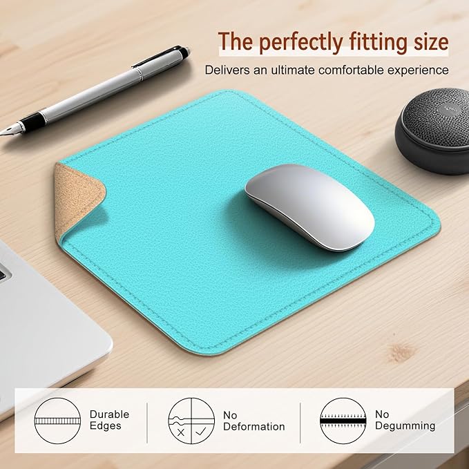 Leather Mouse Pad with Stitched Edge, Waterproof Gaming Mouse Mat for Computers, Laptop, Office & Home (Light Blue, 11"*8")