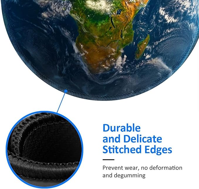 Earth Print Round Mouse Pad Premium Textured Mouse Mat Washable Mousepads with Extended Stitched Edges Non Slip Rubber Base Small Mousepad 7.9 X 7.9 X 0.12 Inches