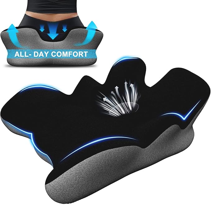 Seat Cushion for Hip Coccyx Pressure Relief, 6in Thick Extra Large Ergonomic Memory Foam Cushions for Sciatica Pain Relief, Sitting Seat Pad on Chair, Drive Seat, Wheelchair, Airplane,All Day Comfort