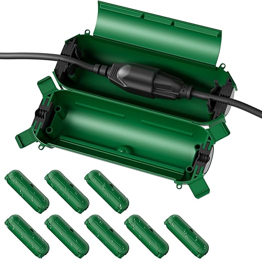 Flemoon [9 Pack] Outdoor Extension Cord Safety Cover, IPX4 Waterproof Connection Protector, Weatherproof Electrical Box for Outdoor Plug, Outlet, Holiday Light, Christmas Decorations, Green