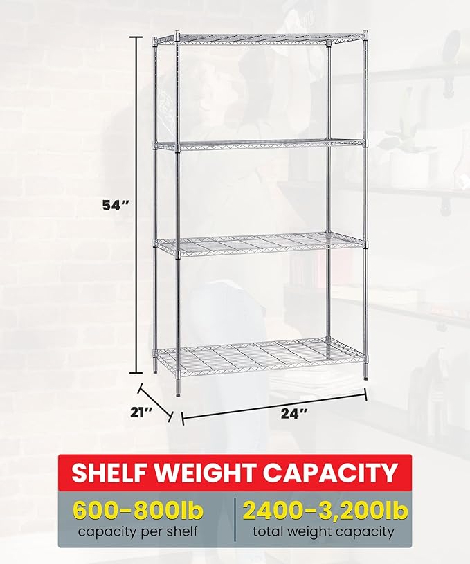 Quantum Storage Systems WR54-2124C Starter Kit Wire Shelves Chrome 4 Shelves 54" H x 24" W x 21" D
