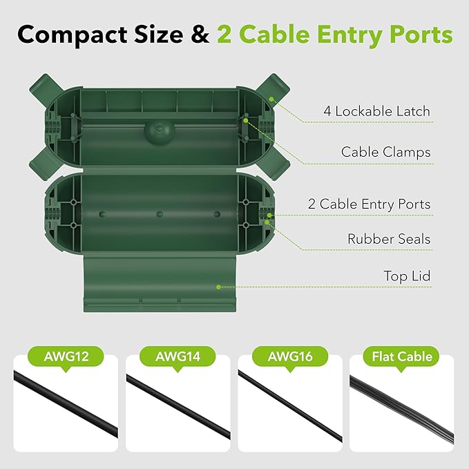BN-LINK Outdoor Extension Cord Safety Cover, Cord Connector Protector Waterproof with 4 Latches, Plug Cover for Holiday String Lights & Tools, Green, 1 Pack