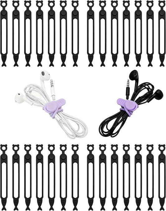 28 Pcs Silicone Cable Ties Reusable, Black Cable Cord Organizer Straps for Charging Wire, Computer Cords