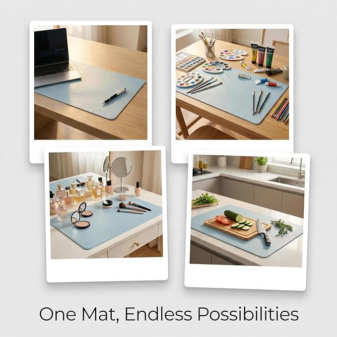Leather Desk Mat - Non-Slip PU Desk Pad for Office and Home - Desk Organization and Accessories - Ideal for Mouse Pad and Desk Mats on Top of Desks (Blue,31.52''x 44.92'')