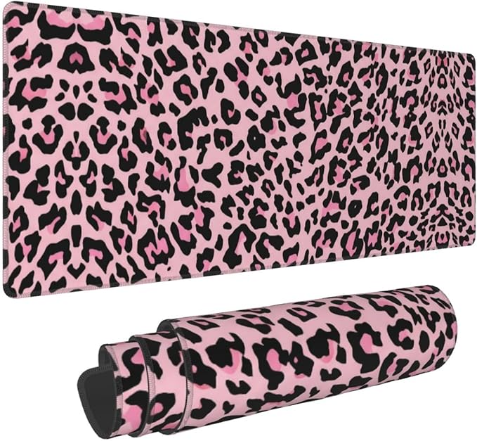 Pink Leopard Large Mouse Pad & Desk Mat Extended Mousepad with Stitched Edges Non-Slip Rubber Base Laptop Computer Keyboard Pad for Gaming, Office & Home Decor, XL - 31.5" X 11.8"