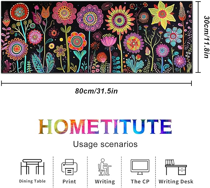 HOMETITUTE Large Mouse Pad 31.5 x 11.8 Inch Colorful Floral Desk Mat Oversized Extended Mousepad Waterproof Non Slip Rubber Base Desk Pad Keyboard Mat Computer Accessories for Office Home