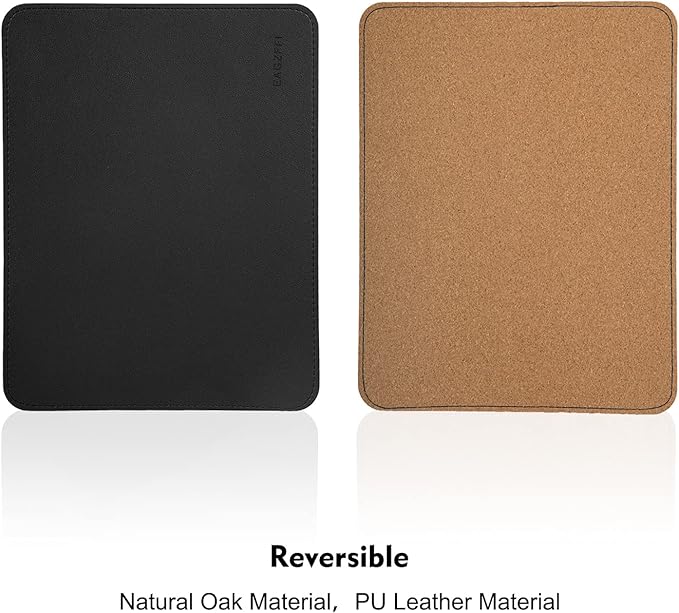 Double-Sided PU Leather & Cork Mouse Pad with Coaster – Reversible, Non-Slip, Stitched Edges for Office & Home, 8x11 Inches,(Black)