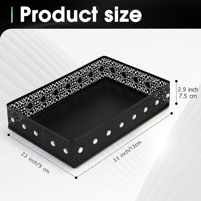 Desk Drawer Organizer, A4 Large Metal Mesh Desk Organizer Tray, Carved Hollow Floral Desk Tray, Versatile Storage Box Set for Office Home Supplies,13x9x3 inches (Rhinestones,2 PCS)