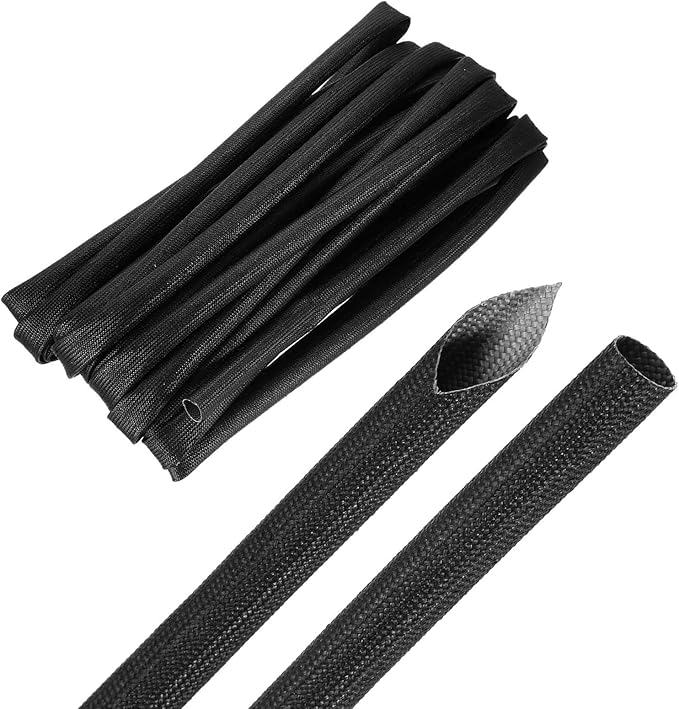 MECCANIXITY 30ft Braided Cable Sleeve, 3/8" ID 200C Heat Resistant 1500V Fiberglass Wire Insulation Cord Protector Organizer Wires Management for Motor Engine Fuel Line, Black