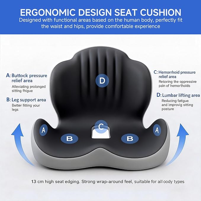 Ergonomic Car Seat Cushion with Lumbar Support, Pressure-Responsive Memory Foam, Enhanced Pelvic Stability for Pressure Relief, Ideal for Long Driving, Office & Home (Gray)
