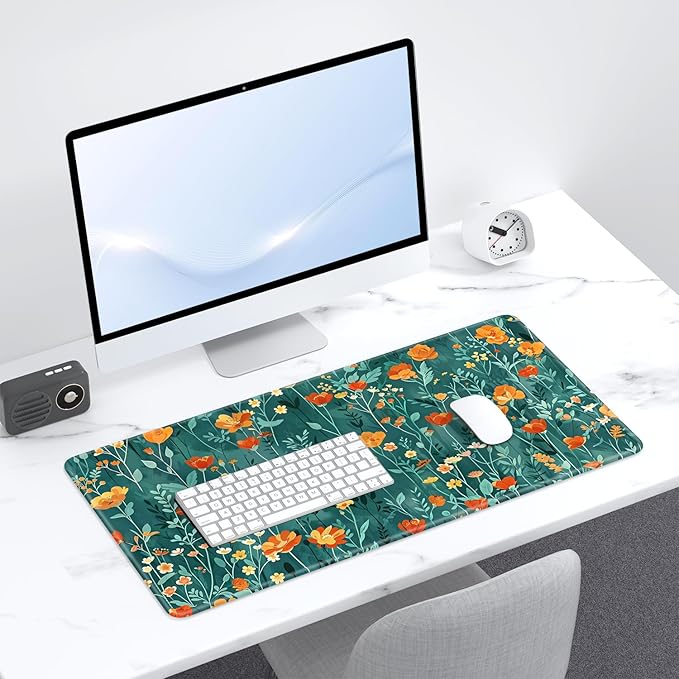 Desk Pad, 32" x 16" XXXL Extended Large Gaming Mouse Pad, Desktop Decor Desk Mat, Men Women Office Supplies and Accessories, Cute Anime Mouse Mat for Laptop & Keyboard, Colorful Flowers