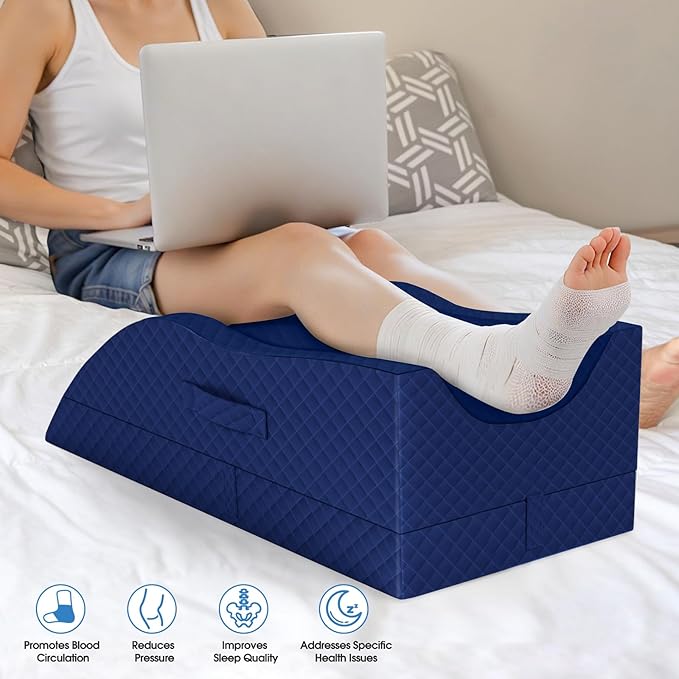 TranquilRelax Leg Pillow, Leg Elevation Pillow with Pad and Memory Foam, Height Adjustable Bolster Pillow for Legs, Leg Pillow Elevation Blood Circulation, for Post-Surgery, Full Blue