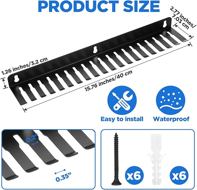 2 Pcs Wall Mountable Cable Hanger – Heavy-Duty Carbon Steel Cord Organizer with 19 Slots (0.2“-0.35”), Black – 15.8 x 2.8 x 1.3 Inch for Tangle-Free Cable Management