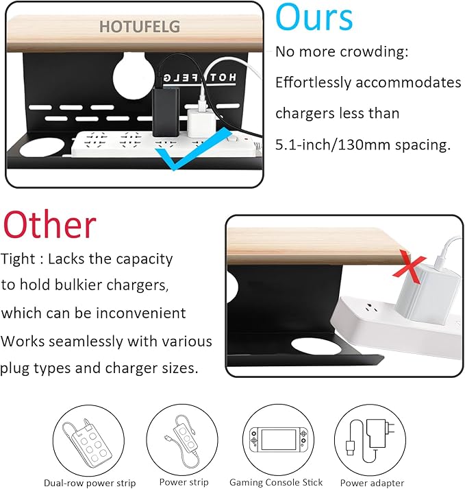 Under-Desk Cable Management Tray No-Drill, 13.7 inch/35 cm Cable Manager with Clamp Mount, Desktop Power Cord Concealment for Office and Computer Desktop Power Cord Management(with Flag 1 Piece Set)