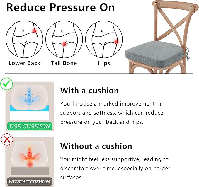 Nordjager Chair Cushions for Dining Chair Seat Set of 4, Memory Foam Chair Pads Help You Relief from Sedentary Discomfort in The Office or Kitchen and Dining Rooms(17" x 16" x 2.5", Dark Grey)