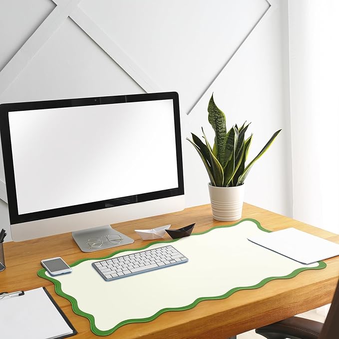 Hahafelt Scalloped Desk Mat Large Desk Pad Cute Coquette Table Mat Aesthetic Preppy Table Make up Pad Nonslip 2026 Graduation Gift with Stitching Waterproof Gaming(Green,31.5 x 15.8 Inches)