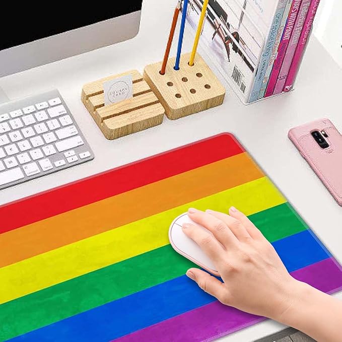 Rainbow Desk Mat LGBT Colored Flag Large Mouse Pad XL Extended Gaming Mousepad Keyboard Mouse Mat Desk Pad for Computer Laptop 31.5''X11.8'' Non-Slip Rubber Base with Stitched Edges