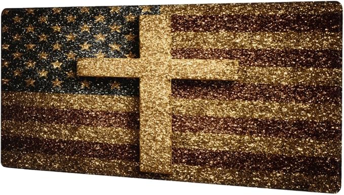 Large Mouse Pad Glod Jesus Cross Flag Non-Slip Rubber Long Gaming Desk Mat Big Computer Keyboard Mousepad Waterproof Protector Wristing Pad for Gaming Office Home Decorative 31.5 X 11.8 Inch