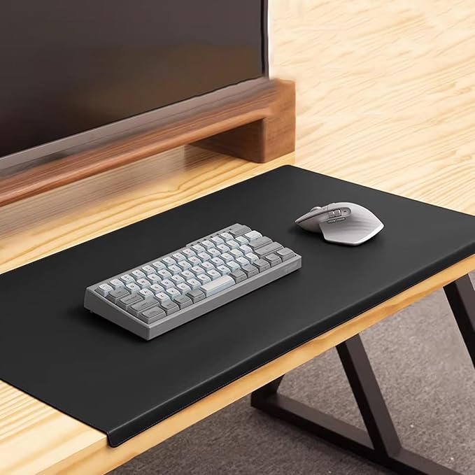 Office Desk Pad with Edge Protector, Non-Slip PU Leather Table Desktop Mat for Laptop/Computer, Waterproof, Smooth Writing Surface (Black,27.5x12.5inch)