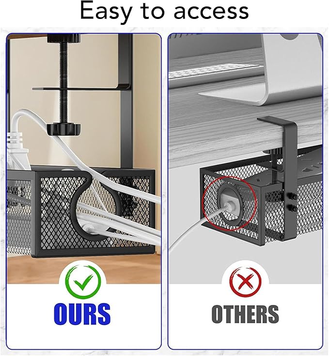 TOPINCN Circular Hole Desk Cable Management Organizer, Trapezoidal Design Cable Management Tray No Drill Steel Clamp Mount Wire Organizer for Home Office Standing Desk (Black)