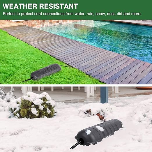 Flemoon Outdoor Extension Cord Safety Cover with Waterproof Protector Seal, Weatherproof Electrical Connection Box for Outdoor Outlets, Plugs, Sockets, Holiday Decorations, Power Tools, Gray
