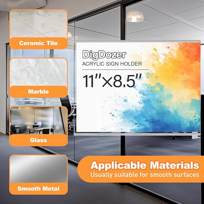 20 Pcs Acrylic Sign Holder 11 x 8.5, Horizontal Wall Mount Sign Holders with Adhesive, Clear Plastic Frames Paper Display Sign Holders for Office, Home, Store, Restaurant - No Drilling