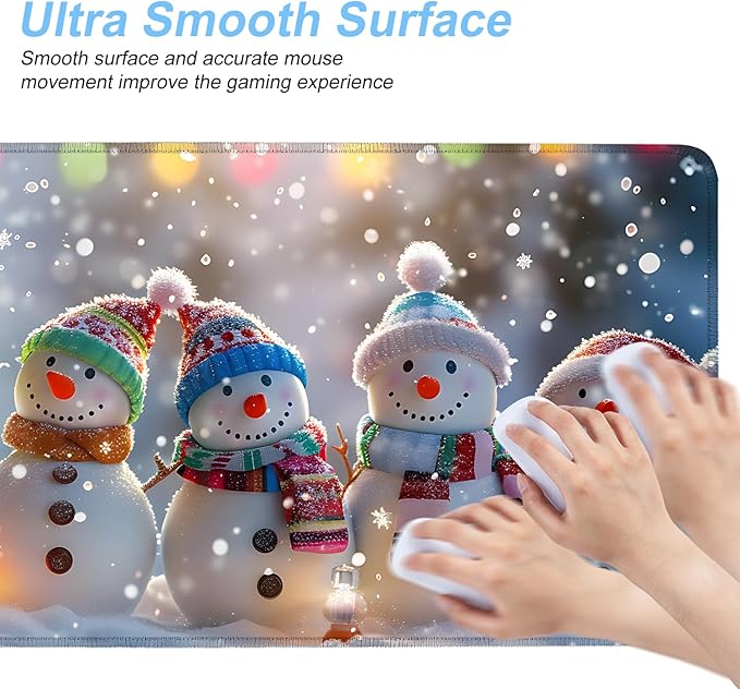 Snowman Christmas Mouse Pad XXL – Large Holiday Desk Mat with Cute Snowmen & Lights, Extended Non-Slip Mousepad for Office, Gift, Winter Decorations,31.5 x 11.8 in