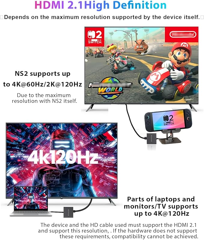 Switch 2 Dock for Nintendo Switch 2 Plug & Play for Latest V21,Switch 2 Portable Dock with HDMI 2.1/PD/USB A 3.2 Compatible with Nintendo Switch 2/Rog Ally/steam Deck/Laptop/MacBook