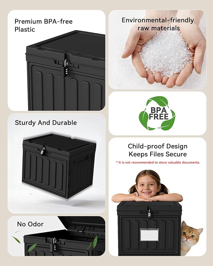 2 Drawer File Cabinets,Plastic File Box for Letter Size Hanging File Folders, Easy Carry Small File Cabinet for Home, Office, School,Stackable Storage Filling Box, Black