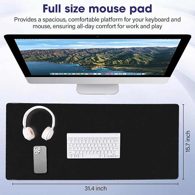 Professional Extended Gaming Mouse Pad - 31.5" x 15.7" Large Desk Mat with Stitched Edges, Waterproof Coating, Non-Slip Rubber Base for Gamers, Esports Pros, Office & Home (Black)