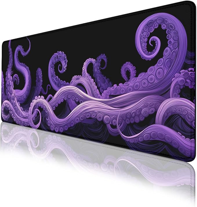 Octopus Tentacles Gaming Mouse Pad Ocean Purple Tentacles Waves Mousepad Extended Large Laptop Keyboard Non-Slip Rubber Base with Stitched Edges for Home 31.5x11.8 in