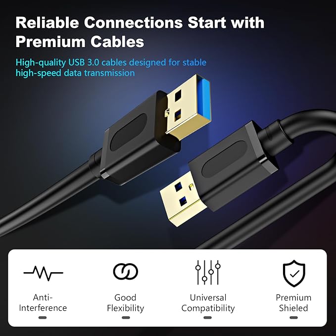 USB 3.0 Male to Male Cable 1.5Ft,USB to USB Cable with Gold-Plated Connector for Hard Drive Enclosures, DVD Player, Laptop Cooler (1.5Ft/0.5M)