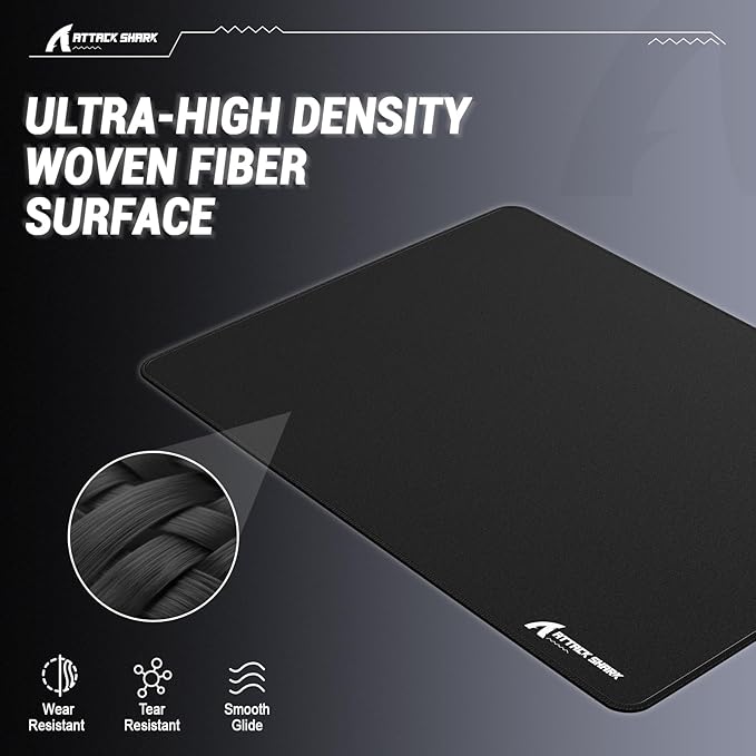 ATTACK SHARK CM02SE Gaming Mouse Pad for Esports Speed Mouse mats for Desk Waterproof Surface Stitched Edges and Anti-Slip Rubber Base Size M Laminate 16.14” x 12.20” x 0.16” Black