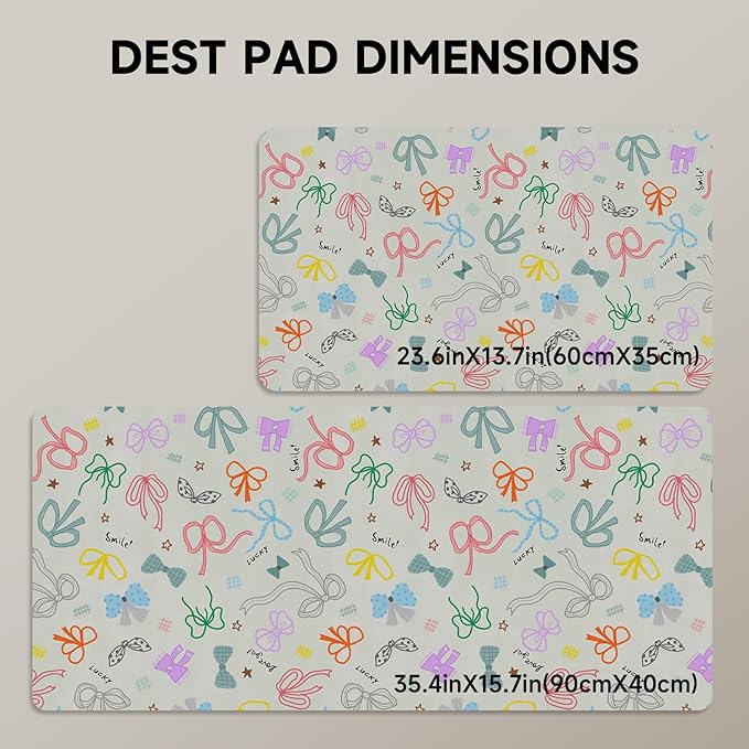 AUPET Leather Large Mouse Pad Desk Blotters – 35 x 17in Cute Desk Mat with PU Surface, Non-Slip Desk Pad Protector,Waterproof Desk Writing Pad for Office Home (Bow ties)
