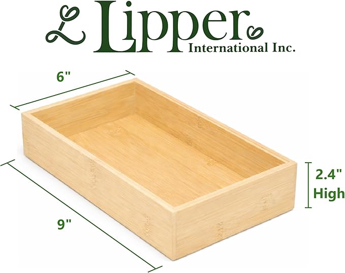Lipper International 8384 Bamboo Wood Stacking Drawer Organizer Box, 9"x 6"