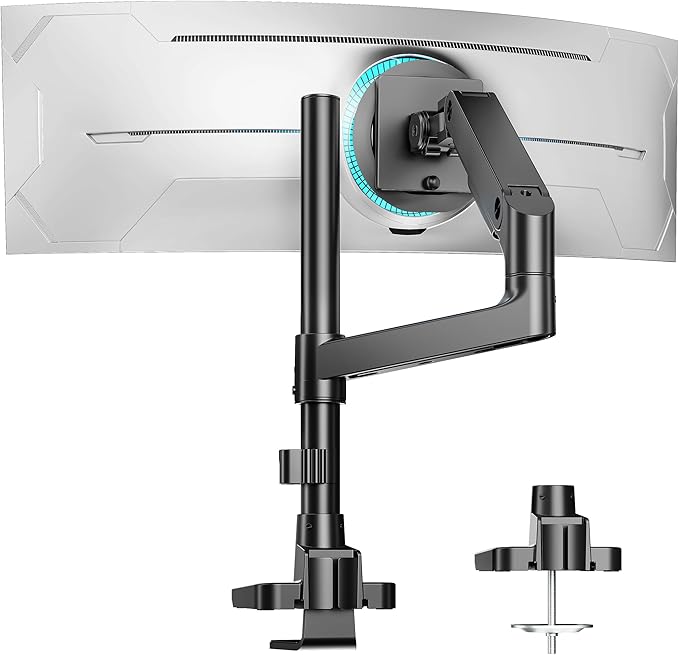 ARES WING Single Monitor Arm Desk Mount for 17-49 Inch Ultrawide Monitors, Heavy Duty Single Monitor Arm Holds 44 lbs, Full Motion Gas Spring Vertical Desk Mount, 75/100 VESA Mount, Black